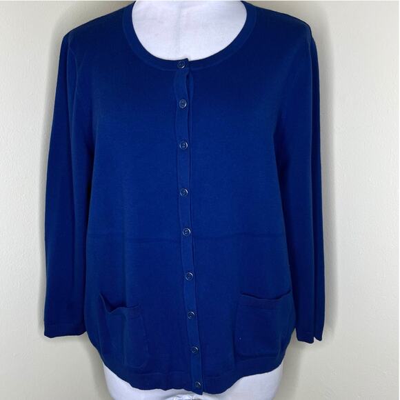 Talbots Sweaters - Talbots Pima Cotton Cardigan Sweater XL Blue 3/4 Sleeve Knit Button Minimalist